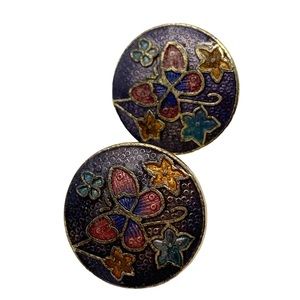 Vintage champleve enamel butterfly clip on earrings